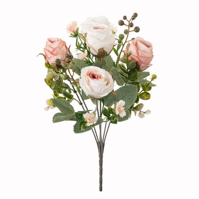 Autumn Classic Rose Bouquet, 12" Realistic Faux Flowers, Perfect for Weddings, Home Decor, and Seasonal Displays