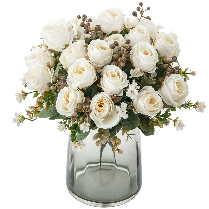 Autumn Classic Rose Bouquet, 12" Realistic Faux Flowers, Perfect for Weddings, Home Decor, and Seasonal Displays