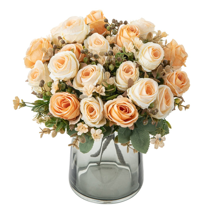 Autumn Classic Rose Bouquet, 12" Realistic Faux Flowers, Perfect for Weddings, Home Decor, and Seasonal Displays