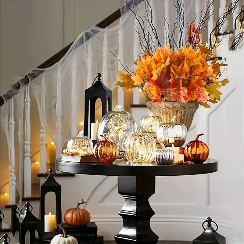Autumn Maple Leaf Spray, Set of 2, 12-Inch Realistic Faux Fall Leaves for Halloween, Thanksgiving, Wedding Centerpieces & Home Decor