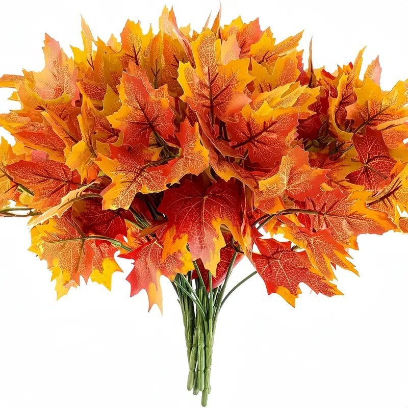 Autumn Maple Leaf Spray, Set of 2, 12-Inch Realistic Faux Fall Leaves for Halloween, Thanksgiving, Wedding Centerpieces & Home Decor