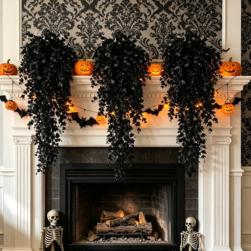 30" Black Eucalyptus Vine, Realistic Faux Hanging Plant Garland, Moody Gothic Decor for Halloween, Wedding & Home, Artificial Trailing Greenery