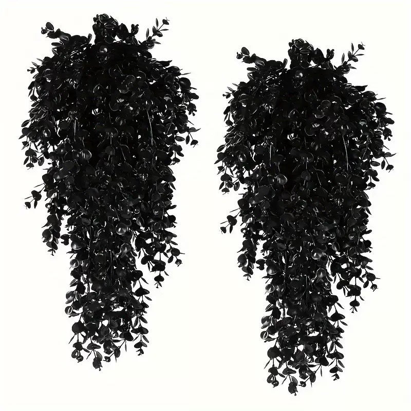 30" Black Eucalyptus Vine, Realistic Faux Hanging Plant Garland, Moody Gothic Decor for Halloween, Wedding & Home, Artificial Trailing Greenery