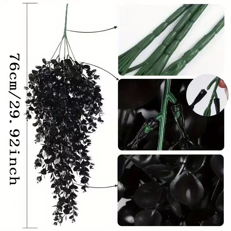 30" Black Eucalyptus Vine, Realistic Faux Hanging Plant Garland, Moody Gothic Decor for Halloween, Wedding & Home, Artificial Trailing Greenery