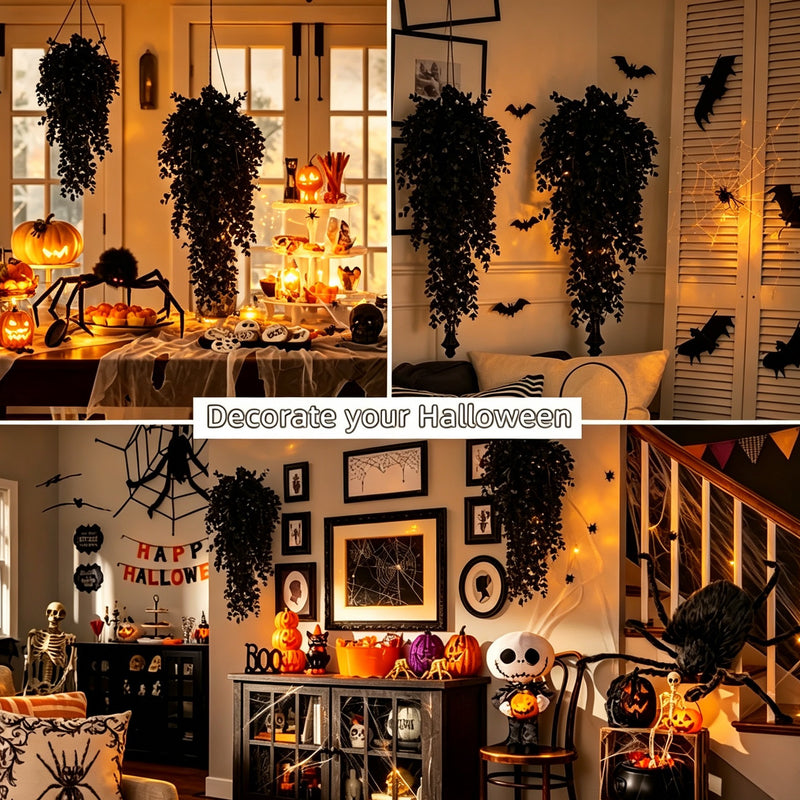 30" Black Eucalyptus Vine, Realistic Faux Hanging Plant Garland, Moody Gothic Decor for Halloween, Wedding & Home, Artificial Trailing Greenery
