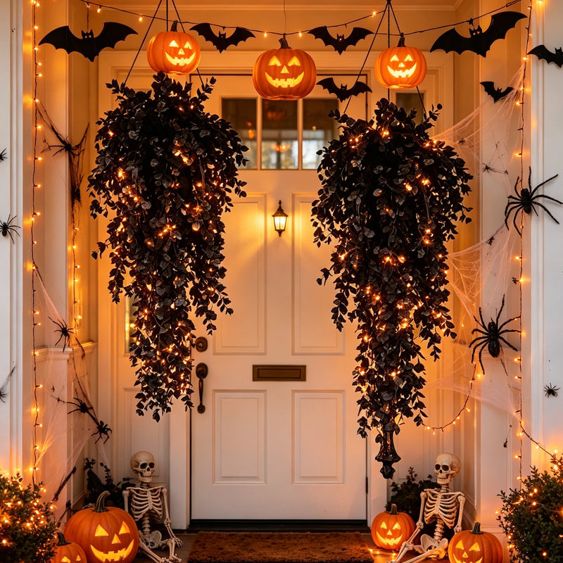30" Black Eucalyptus Vine, Realistic Faux Hanging Plant Garland, Moody Gothic Decor for Halloween, Wedding & Home, Artificial Trailing Greenery