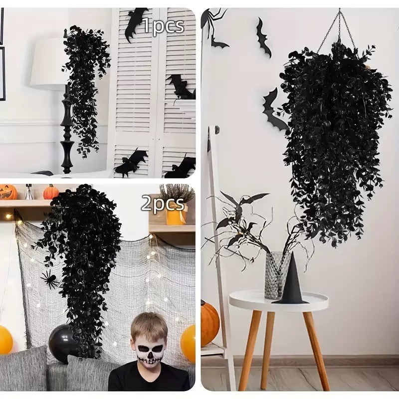 30" Black Eucalyptus Vine, Realistic Faux Hanging Plant Garland, Moody Gothic Decor for Halloween, Wedding & Home, Artificial Trailing Greenery