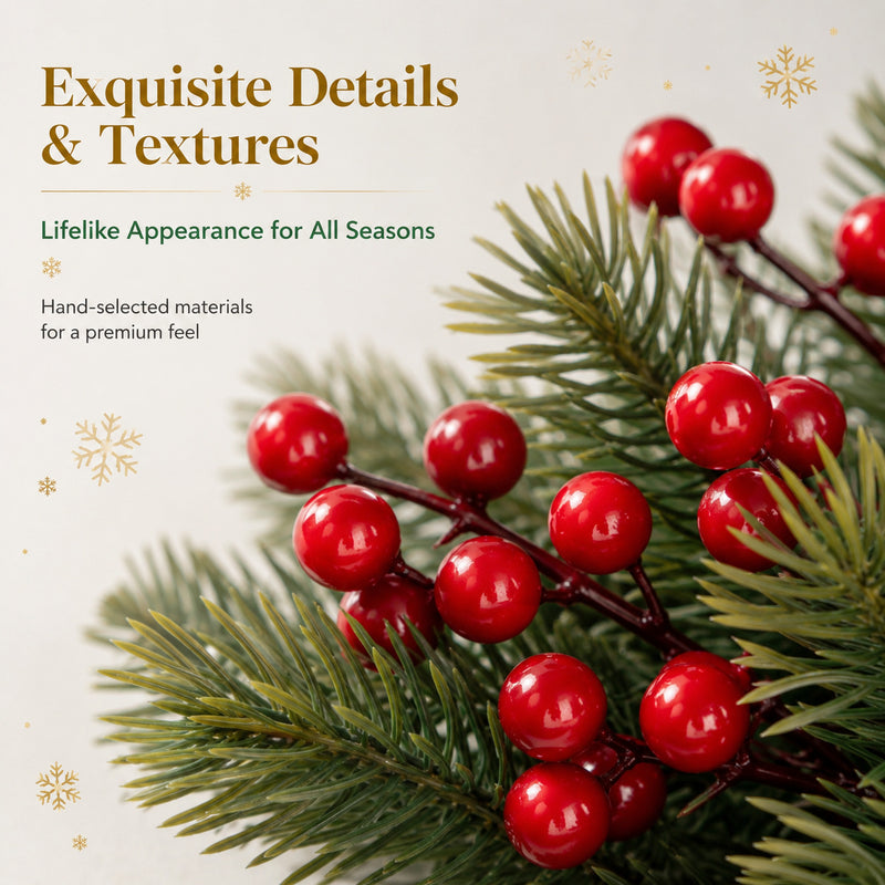Lifelike Red Christmas Berry Stems, Set of 2, 12-14" Faux Holiday Picks for Festive Wreaths, DIY Wedding Centerpieces, and Winter Home Decor