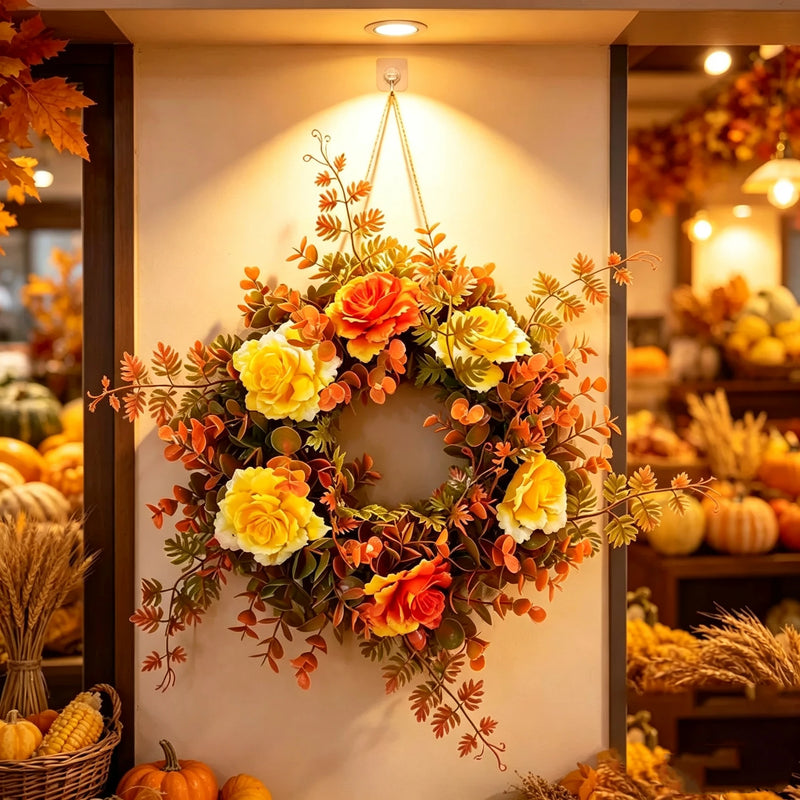 Fall Rose Eucalyptus Wreath 12" Real-Touch Floral Decor, Perfect for Home, Weddings, & Thanksgiving