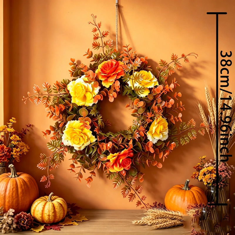 Fall Rose Eucalyptus Wreath 12" Real-Touch Floral Decor, Perfect for Home, Weddings, & Thanksgiving