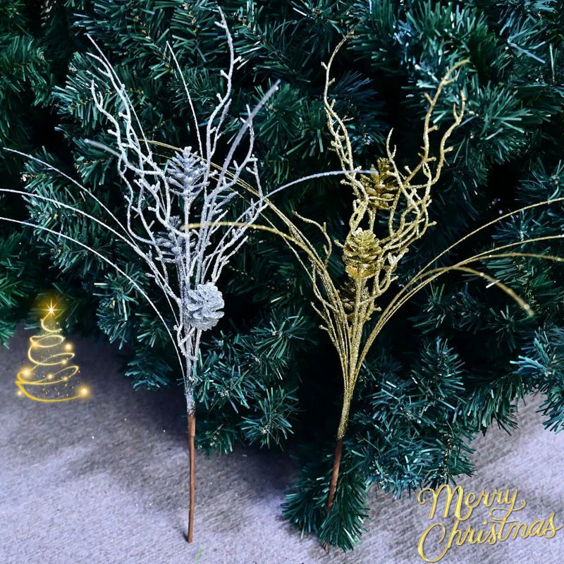 Christmas Pinecone Branches Set of 10, 20" Realistic Faux Floral Decor in Gold, Silver, Champagne, Red & Rose Gold, Perfect for Weddings, Home Decor & Holiday Arrangements