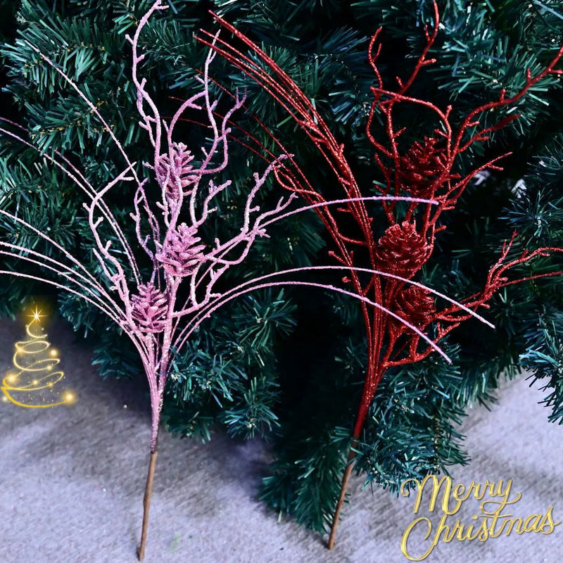 Christmas Pinecone Branches Set of 10, 20" Realistic Faux Floral Decor in Gold, Silver, Champagne, Red & Rose Gold, Perfect for Weddings, Home Decor & Holiday Arrangements