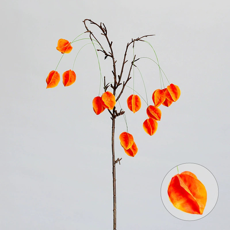 Faux Fruit Lantern Branch, 23" Real-Touch Decorative Berry Stem, Perfect for Weddings, Home Decor, Seasonal Arrangements