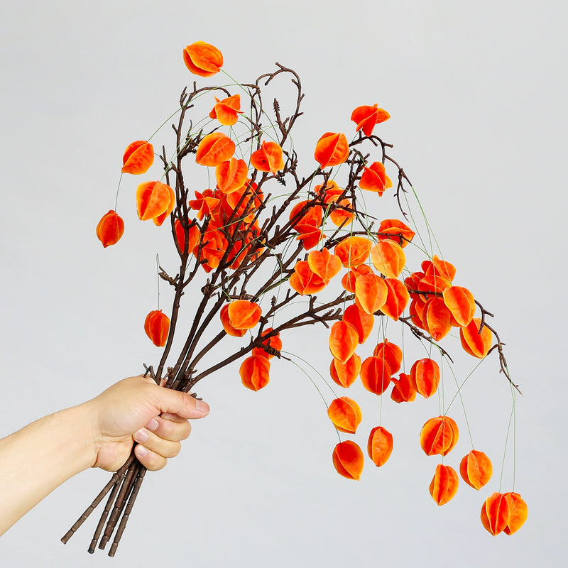 Faux Fruit Lantern Branch, 23" Real-Touch Decorative Berry Stem, Perfect for Weddings, Home Decor, Seasonal Arrangements