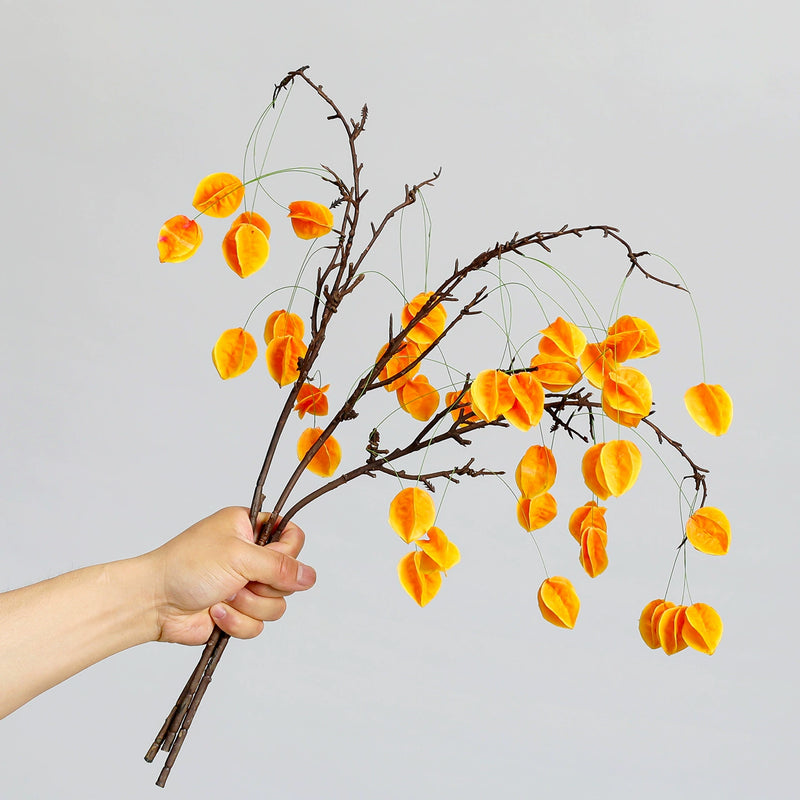 Faux Fruit Lantern Branch, 23" Real-Touch Decorative Berry Stem, Perfect for Weddings, Home Decor, Seasonal Arrangements
