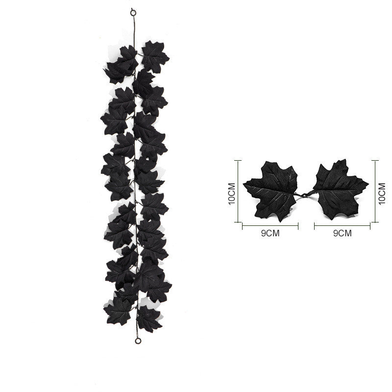 Black Maple Leaf Garland, 2-Pack Faux Hanging Vine, Moody & Realistic Artificial Leaves for Dramatic Halloween Decor, Gothic Wedding, Mantel & Home