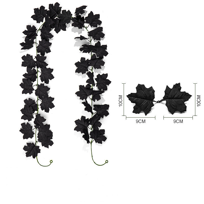 Black Maple Leaf Garland, 2-Pack Faux Hanging Vine, Moody & Realistic Artificial Leaves for Dramatic Halloween Decor, Gothic Wedding, Mantel & Home