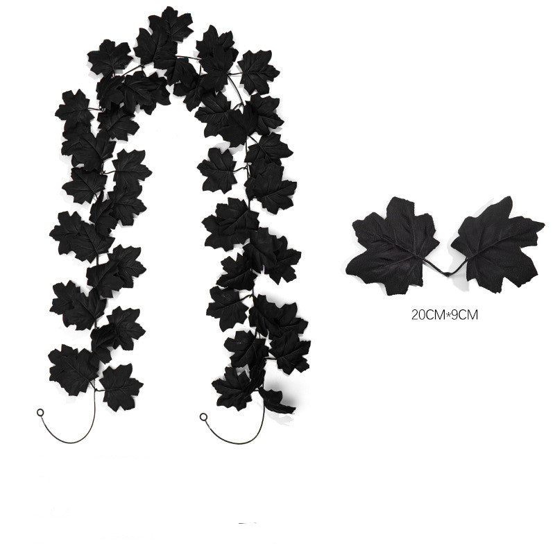 Black Maple Leaf Garland, 2-Pack Faux Hanging Vine, Moody & Realistic Artificial Leaves for Dramatic Halloween Decor, Gothic Wedding, Mantel & Home