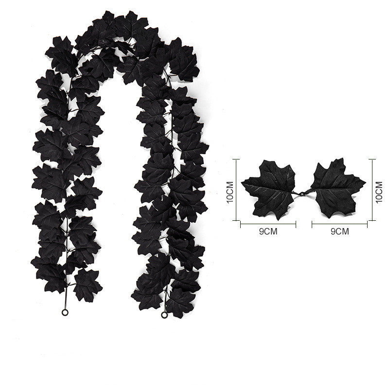 Black Maple Leaf Garland, 2-Pack Faux Hanging Vine, Moody & Realistic Artificial Leaves for Dramatic Halloween Decor, Gothic Wedding, Mantel & Home