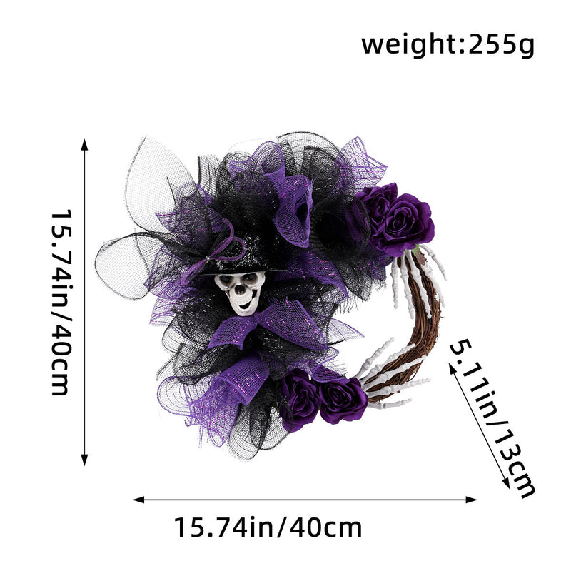 Halloween Skull Wreath with Mesh Accents - 18" Red & 16" Purple - Perfect for Home Decor, Weddings, Parties, and Seasonal Displays