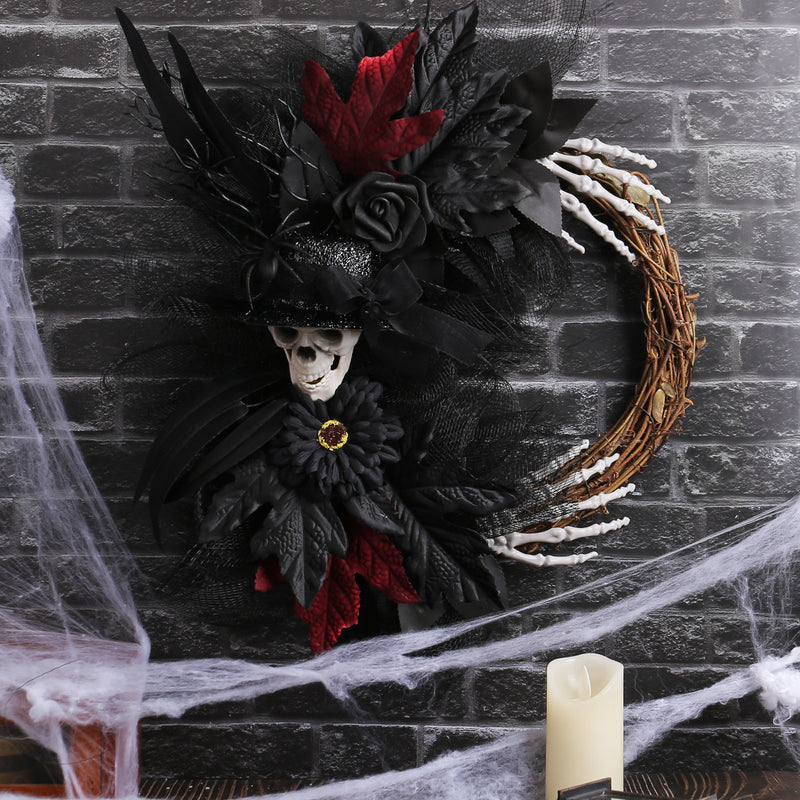 Halloween Skull Wreath with Mesh Accents - 18" Red & 16" Purple - Perfect for Home Decor, Weddings, Parties, and Seasonal Displays