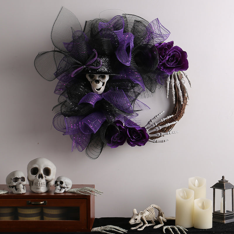Halloween Skull Wreath with Mesh Accents - 18" Red & 16" Purple - Perfect for Home Decor, Weddings, Parties, and Seasonal Displays
