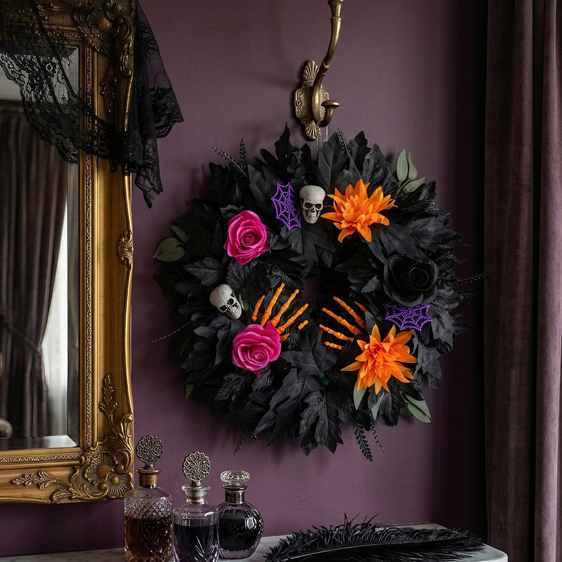 Halloween Black Leaf Floral Wreath, 20" Large, Realistic Touch, Perfect for Home Decor, Weddings, Seasonal Celebrations