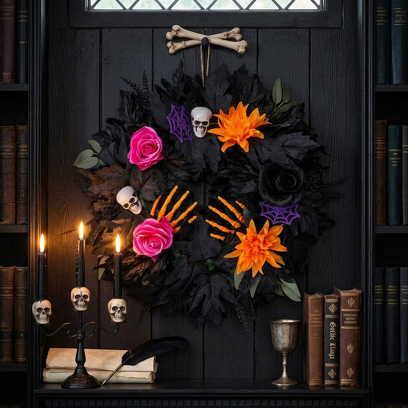 Halloween Black Leaf Floral Wreath, 20" Large, Realistic Touch, Perfect for Home Decor, Weddings, Seasonal Celebrations
