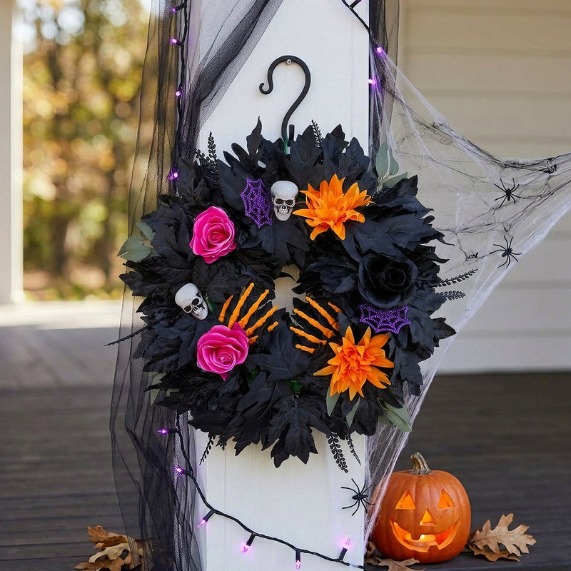 Halloween Black Leaf Floral Wreath, 20" Large, Realistic Touch, Perfect for Home Decor, Weddings, Seasonal Celebrations