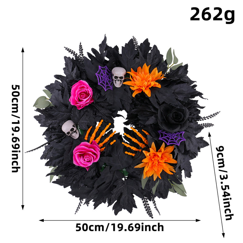 Halloween Black Leaf Floral Wreath, 20" Large, Realistic Touch, Perfect for Home Decor, Weddings, Seasonal Celebrations