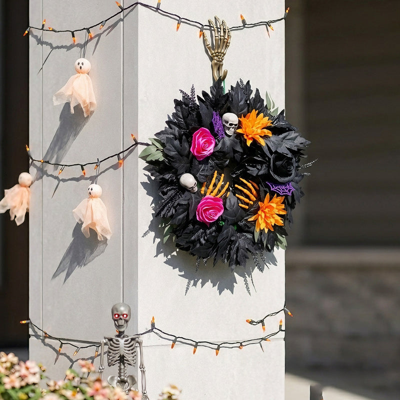 Halloween Black Leaf Floral Wreath, 20" Large, Realistic Touch, Perfect for Home Decor, Weddings, Seasonal Celebrations