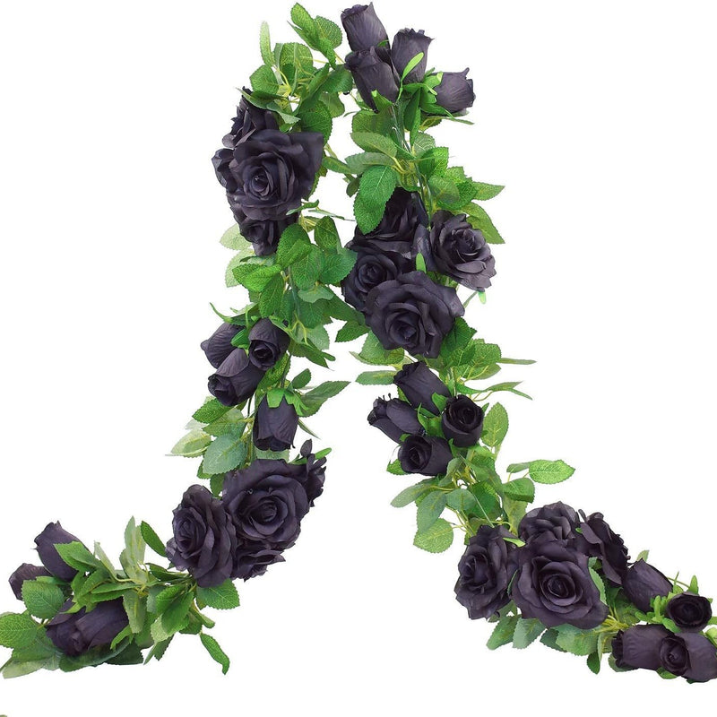 2m Black Rose Vine, Realistic Faux Flowers for Weddings, Home Decor, Halloween & Seasonal Decor, Elegant Floral Arrangement