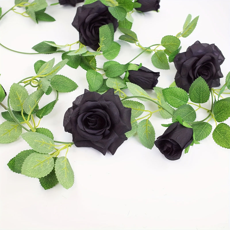 2m Black Rose Vine, Realistic Faux Flowers for Weddings, Home Decor, Halloween & Seasonal Decor, Elegant Floral Arrangement