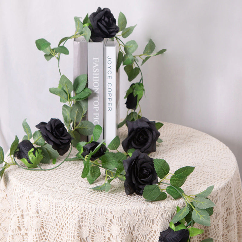 2m Black Rose Vine, Realistic Faux Flowers for Weddings, Home Decor, Halloween & Seasonal Decor, Elegant Floral Arrangement