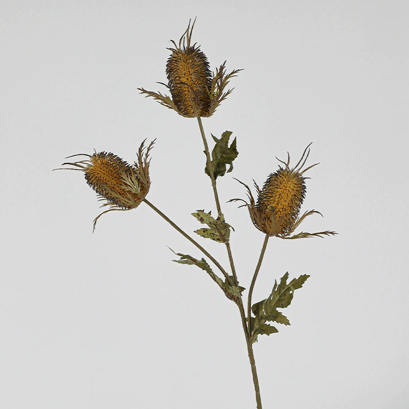 28" Velvet Thistle Spray, 3-Head Realistic Faux Eryngium Stems, Textured Artificial Flowers for Wedding Bouquets, Vase & Home Decor
