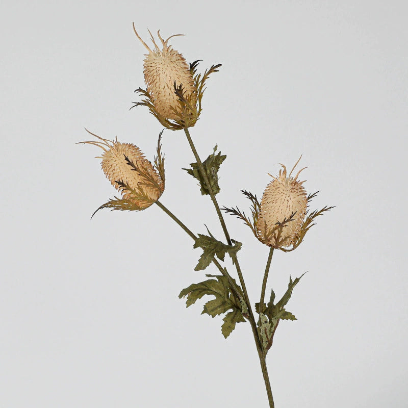 28" Velvet Thistle Spray, 3-Head Realistic Faux Eryngium Stems, Textured Artificial Flowers for Wedding Bouquets, Vase & Home Decor