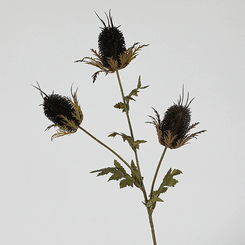 28" Velvet Thistle Spray, 3-Head Realistic Faux Eryngium Stems, Textured Artificial Flowers for Wedding Bouquets, Vase & Home Decor