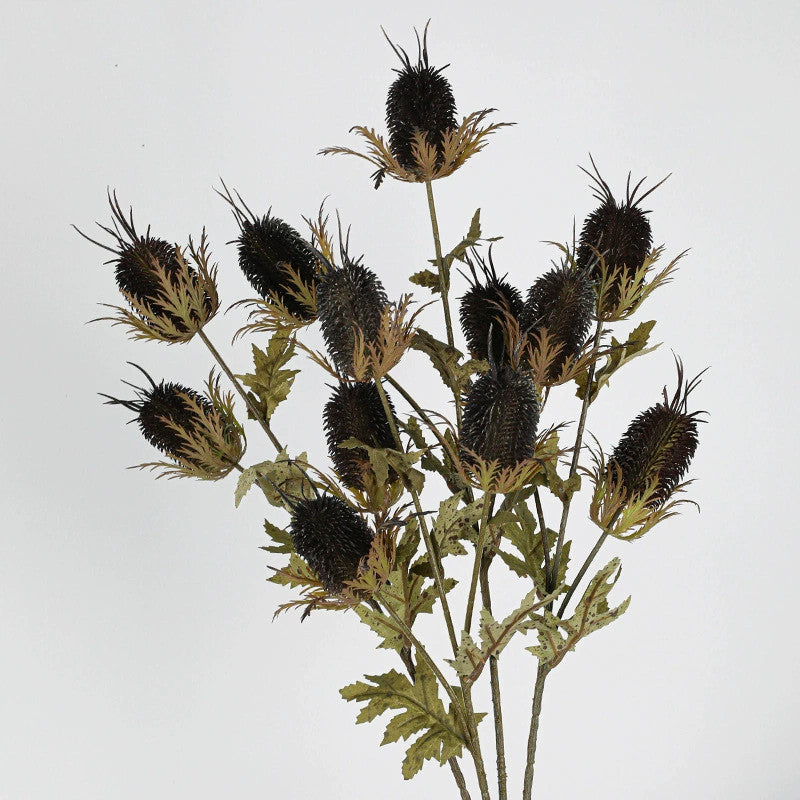 28" Velvet Thistle Spray, 3-Head Realistic Faux Eryngium Stems, Textured Artificial Flowers for Wedding Bouquets, Vase & Home Decor