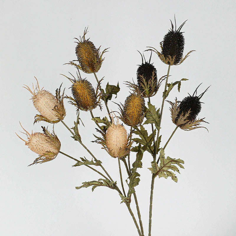 28" Velvet Thistle Spray, 3-Head Realistic Faux Eryngium Stems, Textured Artificial Flowers for Wedding Bouquets, Vase & Home Decor