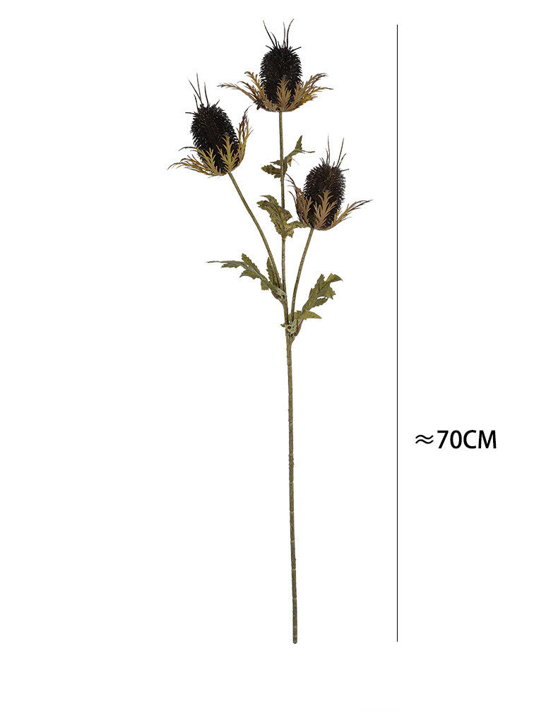 28" Velvet Thistle Spray, 3-Head Realistic Faux Eryngium Stems, Textured Artificial Flowers for Wedding Bouquets, Vase & Home Decor