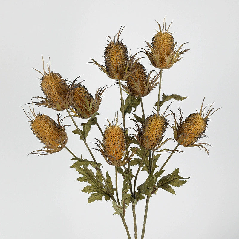 28" Velvet Thistle Spray, 3-Head Realistic Faux Eryngium Stems, Textured Artificial Flowers for Wedding Bouquets, Vase & Home Decor