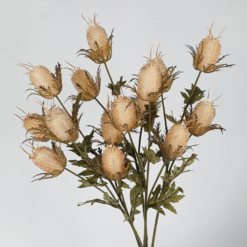 28" Velvet Thistle Spray, 3-Head Realistic Faux Eryngium Stems, Textured Artificial Flowers for Wedding Bouquets, Vase & Home Decor