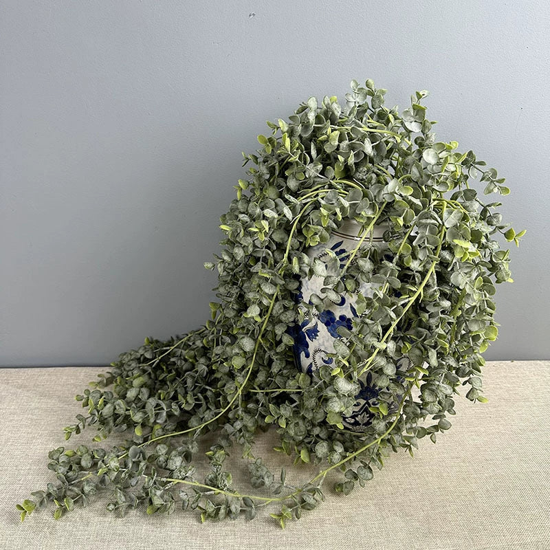Lifelike 33" Faux Eucalyptus Hanging Vine, Realistic Trailing Silver Dollar Greenery Garland for Wedding Arch, Wall Decor, Mantel & DIY Home Styling