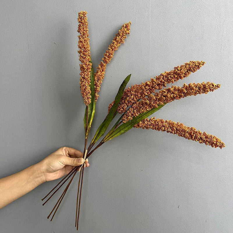 Faux Wheat Stalks, 21" Tall Rustic Grain Stems, 6-Stem Bundle for Farmhouse Vase Decor, DIY Wedding Bouquets, Autumn & Harvest Display