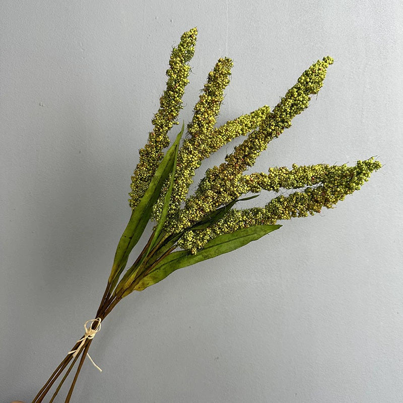 Faux Wheat Stalks, 21" Tall Rustic Grain Stems, 6-Stem Bundle for Farmhouse Vase Decor, DIY Wedding Bouquets, Autumn & Harvest Display