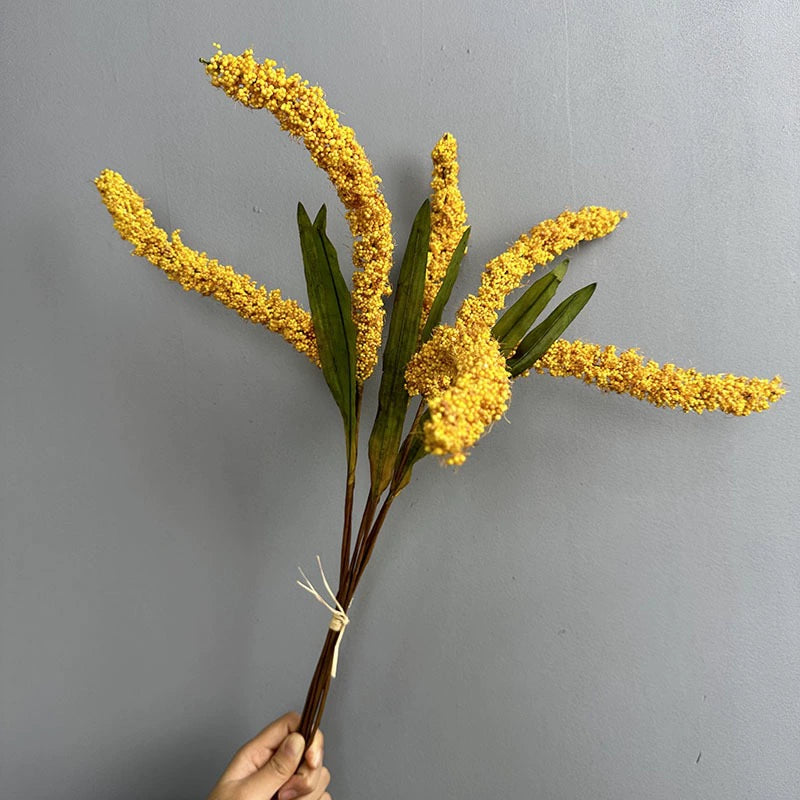Faux Wheat Stalks, 21" Tall Rustic Grain Stems, 6-Stem Bundle for Farmhouse Vase Decor, DIY Wedding Bouquets, Autumn & Harvest Display