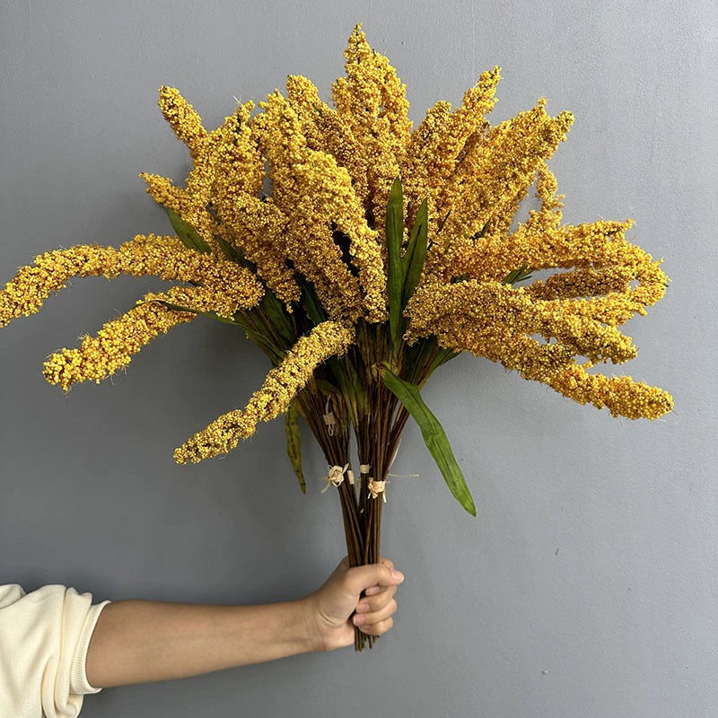 Faux Wheat Stalks, 21" Tall Rustic Grain Stems, 6-Stem Bundle for Farmhouse Vase Decor, DIY Wedding Bouquets, Autumn & Harvest Display
