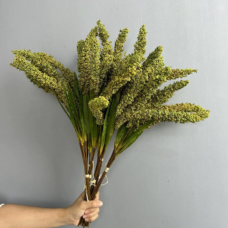 Faux Wheat Stalks, 21" Tall Rustic Grain Stems, 6-Stem Bundle for Farmhouse Vase Decor, DIY Wedding Bouquets, Autumn & Harvest Display