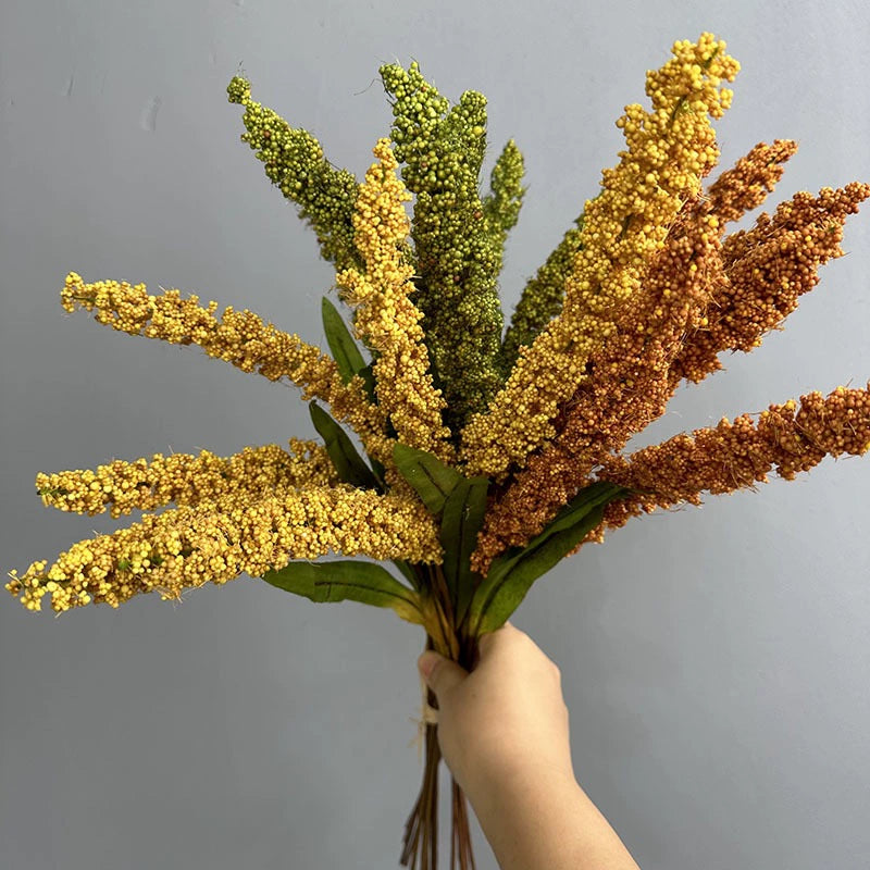 Faux Wheat Stalks, 21" Tall Rustic Grain Stems, 6-Stem Bundle for Farmhouse Vase Decor, DIY Wedding Bouquets, Autumn & Harvest Display