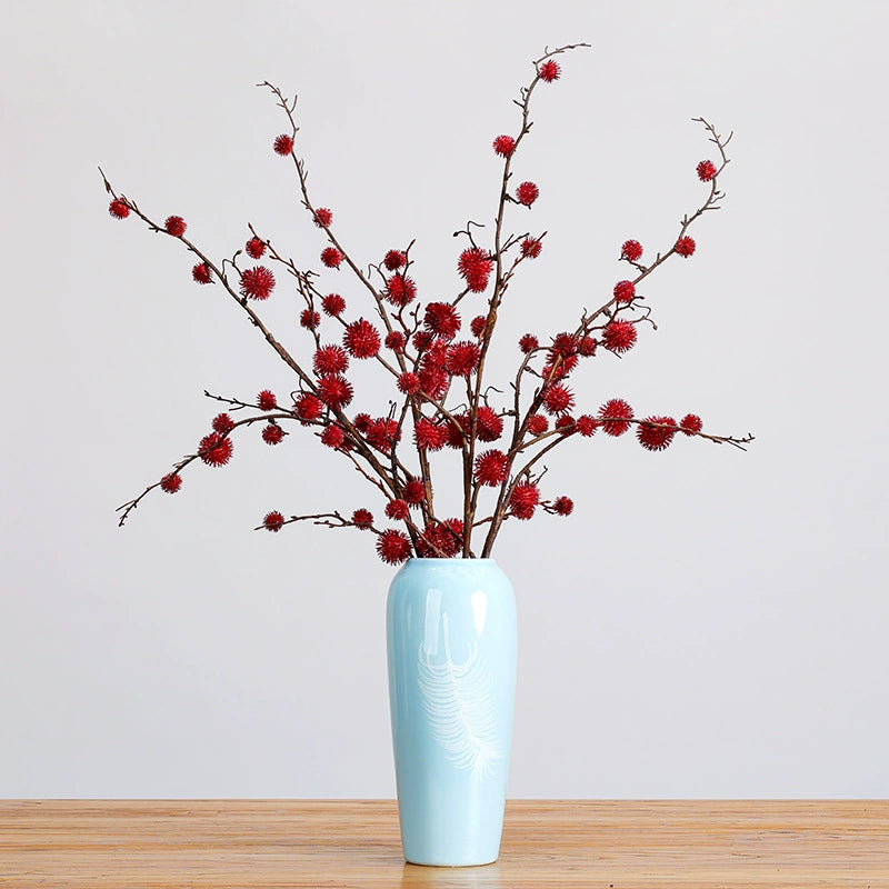 Faux Castor Bean Stem, 39" Tall Artificial Ricinus Branch with Spiky Pods, Textured Vase Filler for Modern Home Decor, Wedding Centerpiece
